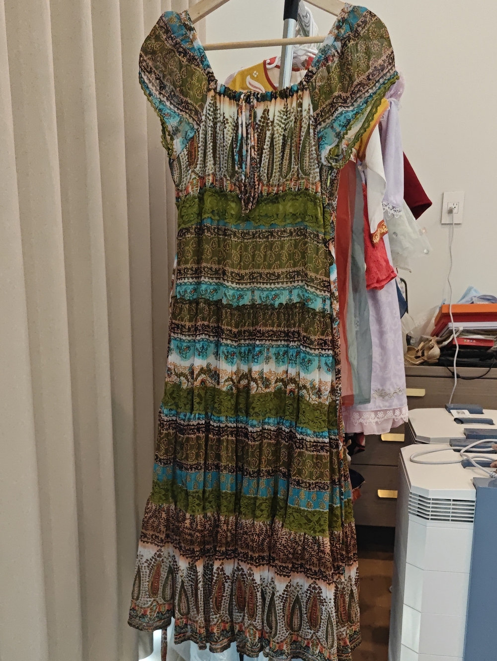 Boho Maxi Dress in Olive & Turquoise